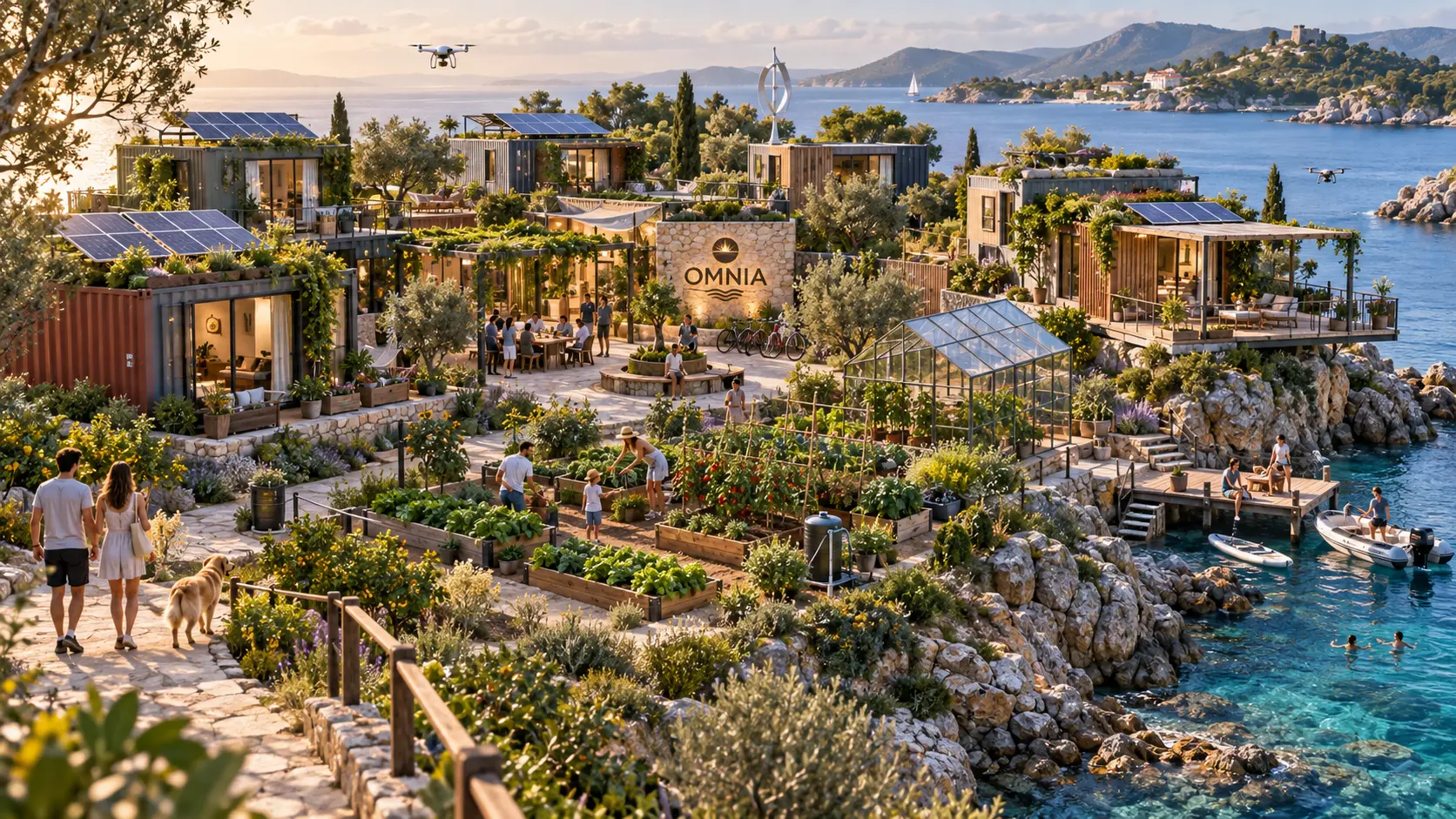 Villaggio Solar Punk del progetto Omnia sulla costa